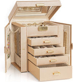 AKOZLIN 5-Tier Jewelry Box Leather Jewelry Storage Organizer with 4 Drawers Lockable for Women Girls Ring Necklace Earring Br