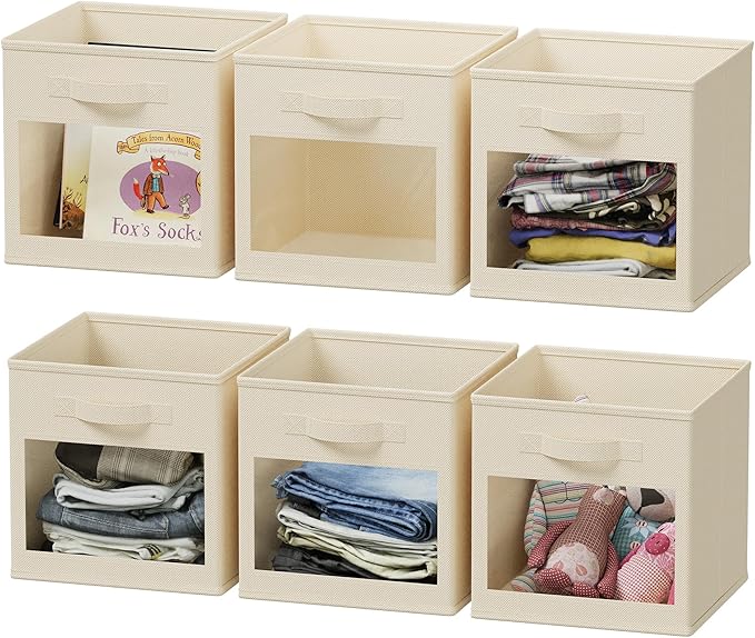 SpaceAid Storage Cubes with Clear Windows, Set of 6 Fabric Bins, 11 Inch Foldable Baskets Boxes for Closet, Cubby Shelf or Cu