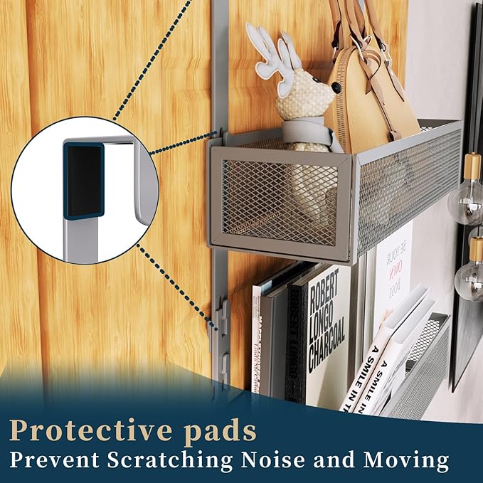 Consumest Over The Door Hooks Organizer - Extra Long Door Hanger with 9 Coat Hooks & 2 Mesh Basket, Back Storage Organizer Ha