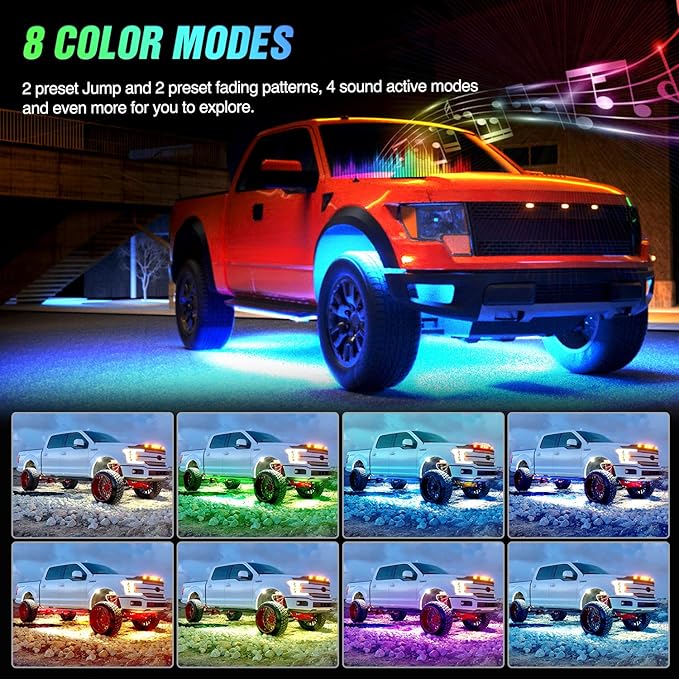 Nilight 4Pcs Car Underglow Neon Accent Strip Lights 252 LEDs RGB 8 Color Sound Active Function Music Mode with Wireless Remote Control Underbody Light Strips for Cars Van SUV Truck
