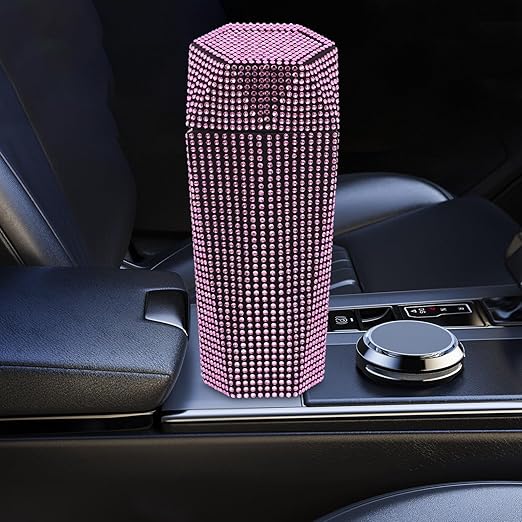 iplusmile Car Trash can Rhinestone Inlaid Multi-Compartment Auto Garbage Bin 7.87 Inch Compact Vehicle Trash can for Car Cup Holder and Office Use