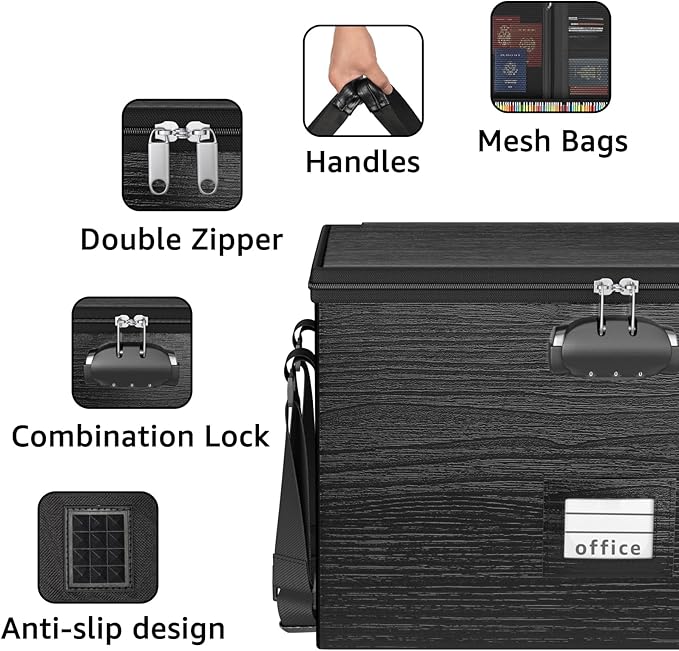 ROSONG Fireproof Document Box File Organizer - Portable Locking Filing Storage Box with Handle Waterproof for Hanging Letter/