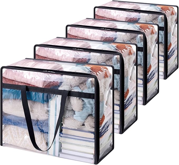 Lifewit Clear Clothes Storage Bags 4 Pack 40L and 4 Pack 90L, Plastic Blanket Storage Bags, Vinyl Foldable Moving Bags with Z