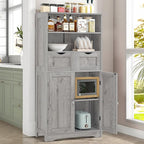 Iwell Storage Cabinet with 2 Drawers & Adjustable Shelf, Tall Bathroom Cabinet with Doors, Cupboard, Kitchen Cabinets for Liv