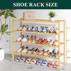 Smiry Bamboo Shoe Rack for Closet, 4 Tier Long Wooden Stackable Shoe Organizer, Free Standing Shoes Storage Shelf for Entrywa