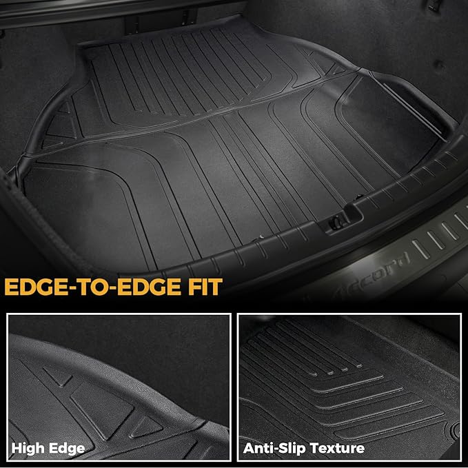 Floor Mats for Honda Accord 2013-2017, All Weather Floor Mats Trunk Cargo Liner and Door Sill Guards Accessories, Full Coverage Set (Fit Sedan Models)