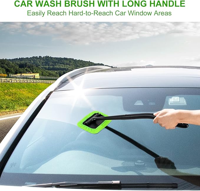 XINDELL Grip 22” Microfiber Car Window Cleaning Tool – Dash & Windshield Brush with Ergonomic Handle, Reusable Pads for Inter