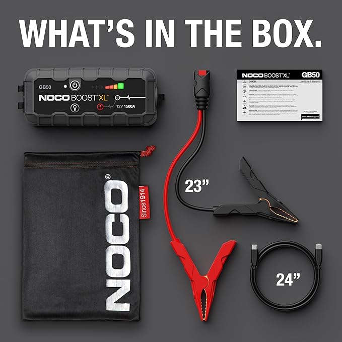 NOCO Boost GB50: 1500A UltraSafe Jump Starter - 12V Lithium Battery Booster Pack Portable Jump Box Power Bank & Jumper