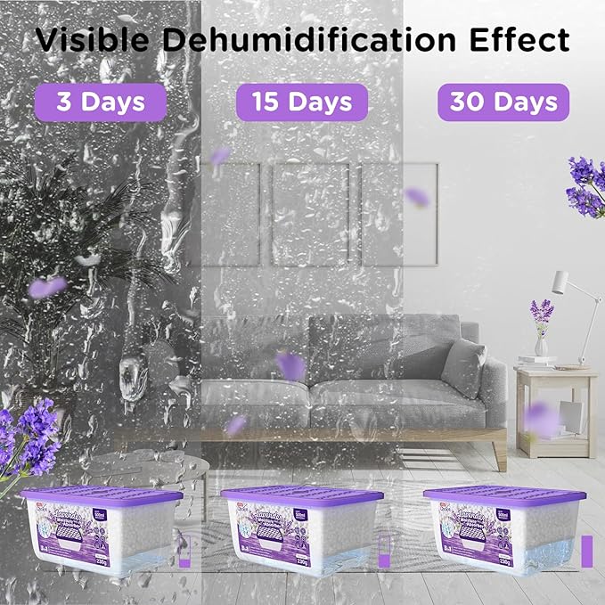 W&E Choice Moisture Absorbers with Lavender Scent, Portable Dehumidifier for Closet & Bathrooms, Kitchen, Humidity Absorber