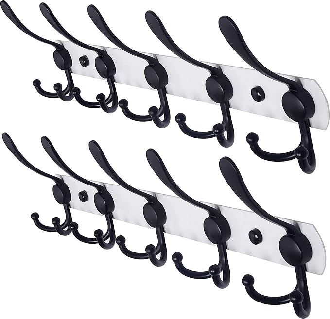 Dseap Wall Mounted Coat Rack - 5 Tri Hooks, Heavy Duty, Stainless Steel, Metal Coat Hook Rail for Coat Hat Towel Purse Robes 