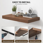 Dreamland 55" Floating Shelves for Wall, 12" Deep Thicker Walnut Floating Shelves, Wall-Mounted Shelves for Bedroom, Living R