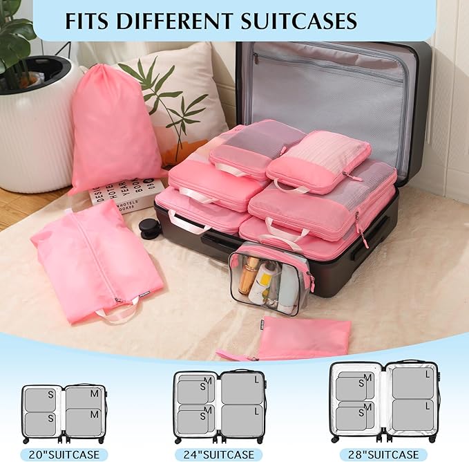 PFEYRPK Lightweight Compression Packing Cubes for Suitcases, Compressible Expandable Travel Packing Organizer with Clear Toil