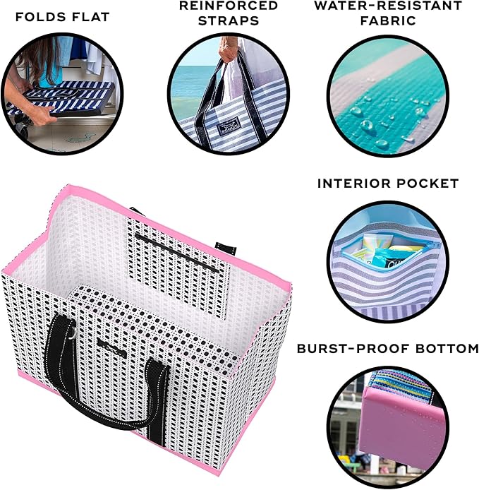 SCOUT Original Deano Tote Large - Durable Lightweight Open Top Beach, Pool & Lake Bag, Inside Zip Pocket, Folds Flat