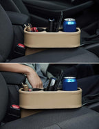 IOKONE Coin Side Pocket Console Side Pocket Leather Cover Car Cup Holder Auto Front Seat Organizer Cell Mobile Phone Holder (Beige)