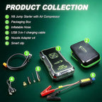 K10A 1000A Jump Starter, Portable Car Battery Jump Starter with Air Compressor, 12V Lithium Battery Booster Pack, Power Bank