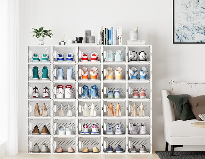 SIMPDIY Shoe Organizer, 12 Pack Shoe Storage Shoe Organizer for Closet, Shoe Boxes Clear Plastic Stackable Shoe Storage Boxes