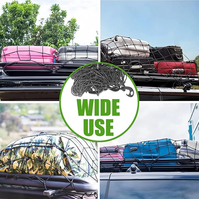 WSSROGY 4' x 6' Cargo Net Stretches to 6' x 12', Heavy Duty Cargo Netting for Pickup Truck Bed, Roof Rack Net with Hooks Carabiners