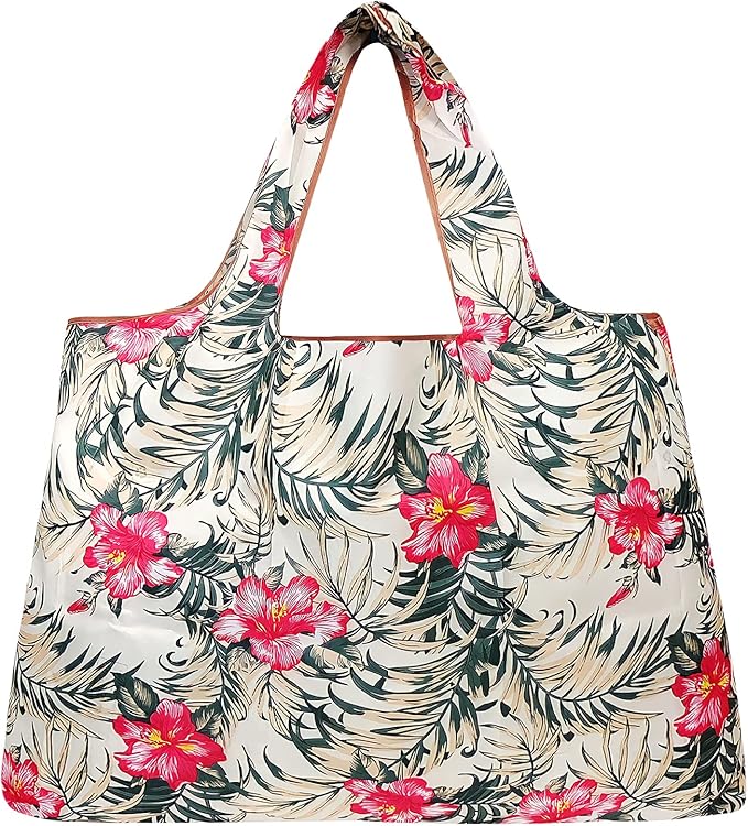 allydrew Large Foldable Tote Nylon Reusable Grocery Bags, 5 Pack