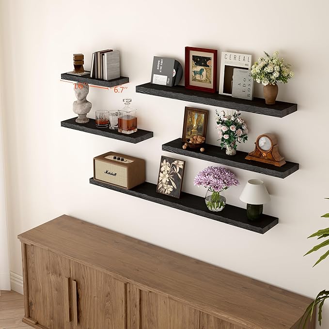 BGMG Wood Floating Shelves 16 inch, Wide Rustic Wooden Wall Shelves for Bathroom Living Room Bedroom Kitchen Farmhouse Set of