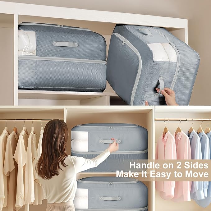 Comforter Storage Bag - 110L Large Capacity Blanket Storage Bags 2-Layer Ultra Space Saving Self Compression Organizer, Washa