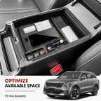 Autorder Center Console Organizer for Kia Sorento 2021-2026 Accessories Armrest Storage Box Secondary Insert Tray with 2 Color Mats