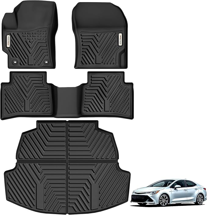 YITAMOTOR Floor Mats for Toyota Corolla 2026-2020, All Weather Custom Fit TPE Rubber Floor Liners and Trunk Mat, 1st & 2nd Row & Cargo Liner, Corolla Accessories, Black