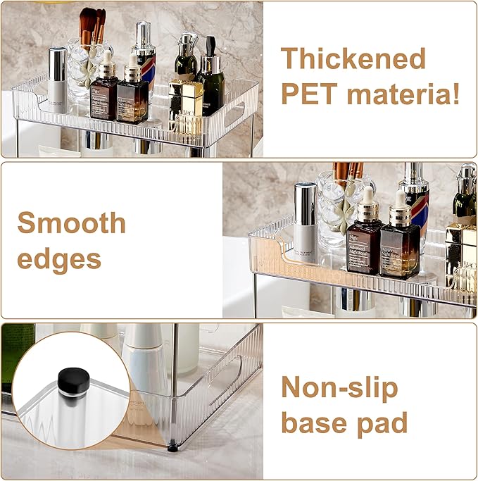Goderewild 3 Tier Bathroom Counter Organizer, Multi-Purpose Cosmetics Skincare Shelf, Fits A4 Size Makeup Organizer for Offic