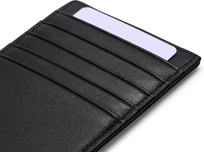 HISCOW Car Sun Visor Card Holder with Elastic Band Fastener - Italian Calfskin (Black)