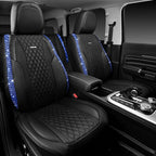 CAR PASS Nappa Leather seat Covers Bling Diamond Car Seat Covers Full Set Universal Cushioned, Waterproof Heavy-Duty Anti-Sli