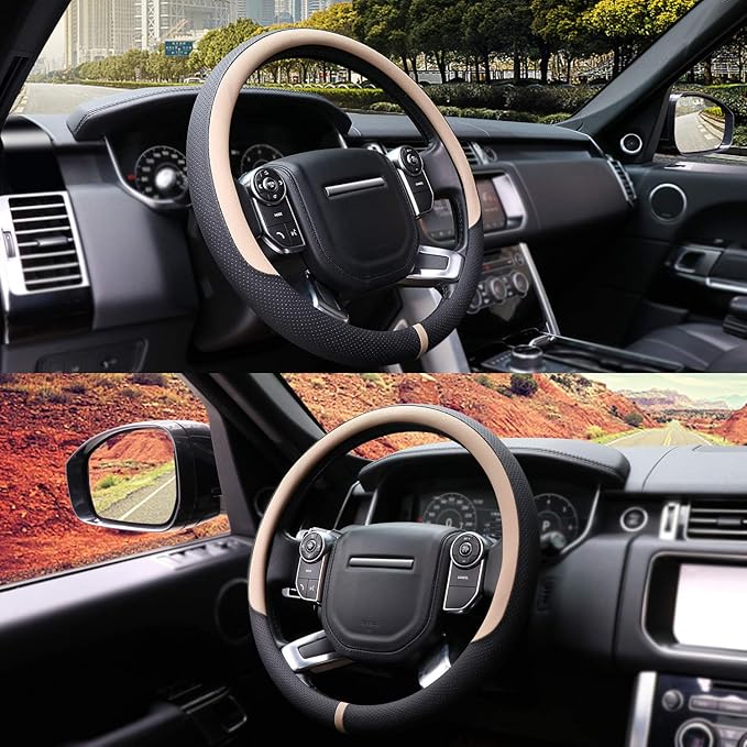 COFIT Breathable Car Steering Wheel Cover 16 inch Auto Universal Leather Wrap Non-Slip Steeringwheel Protector Automotive Int