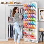 20-30 Pairs Over the Door Shoe Organizer, Transparent PVC Hanging Shoe Rack for Closet, 10-Tier Door Shoes Storage, Crystal-C