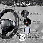 CAR PASS 11 PCS Bling Diamond Car Mats Set for Women Girls, Sparkly Rhinestone Steering Wheel Cover, Waterproof Floor Mats Un