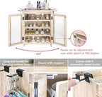 Ikee Design Wooden Countertop Storage Cabinet with Wavy Magnetic Door, Adjustable Shelves, Removable Hooks. Perfect for Perfu