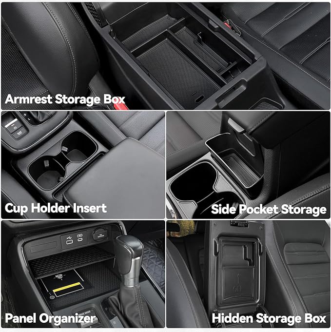 5PCS Center Console Organizer Tray for 2026 2025 2024 2023 Honda CRV Accessories, Armrest Storage Box and Drawer, Armrest Hidden Storage Box, Dashboard Organizer Tray and Cup Holder for Honda CRV