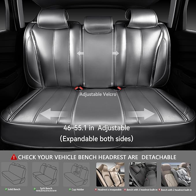 CAR PASS Ultra+ Nappa Leather Car Seat Covers Full Set Universal Cushioned, Soft Breathable Waterproof Anti-Slip Driver Seats