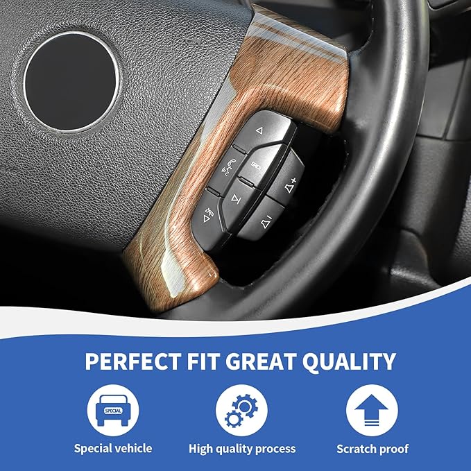 Steering Wheel Trim Cover Compatible with Chevy Silverado/Tahoe/Suburban/Avalanche/Escalade/GMC-Yukon/GMC-Sierra 2007-2013, Wood Grain