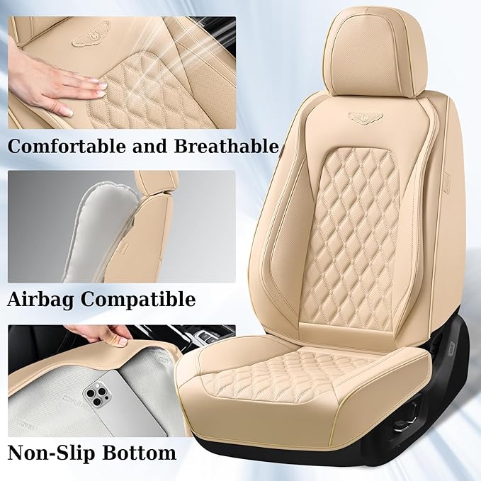 Coverado Front Car Seat Covers, Faux Leather Oil-Resistant Non-Slip Cushions, Universal Fit for Sedans, Pickups, SUVs, Waterp