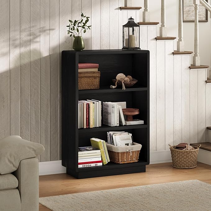ChooChoo 3-Tier Bookcase, Wooden Bookshelf, Farmhouse Bookshelf with Open Storage, Tall Bookcase for Bedroom and Home Office,