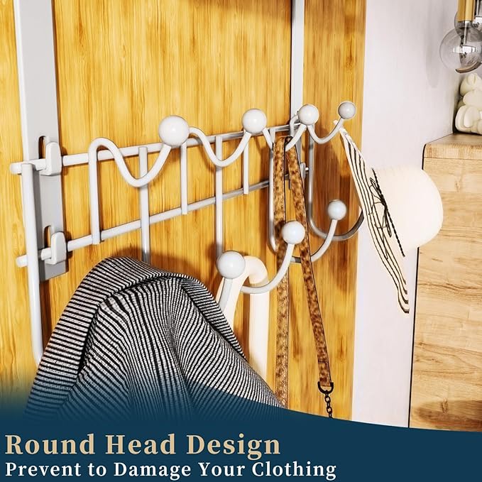 Consumest Over The Door Hooks Organizer - Extra Long Door Hanger with 9 Coat Hooks & 2 Mesh Basket, Back Storage Organizer Ha