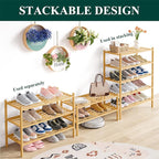 Smiry Bamboo Shoe Rack 2-Tier, Stackable Wooden Shoe Organizer for Entryway & Closet, Free Standing Wood Shoe Storage Shelf f