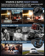 IIWEY 4 Channel Dash Cam 360° View, STARVIS 2 Front 2.7K Rear 2K Inside 1080P x2, 8IR LEDs Night Vision 3.0, PlateTag AI for 