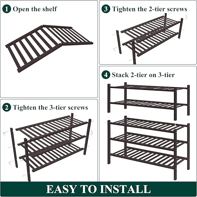 Smiry Bamboo Shoe Rack for Closet, 5 Tier Wooden Stackable Shoe Organizer, Free Standing Shoes Storage Shelf for Entryway, Fr