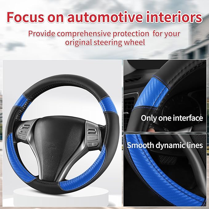 Non-Slip Car Nappa Leather Steering Wheel Cover,Universal Car Accessories Women Men Fit 14" 1/2-15" Suvs/Vans/Sedans/Cars/Tru