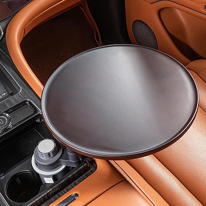 360° Rotating Car Tray & Laptop Desk - Universal Steering Wheel Tray with Wood Cup Holder, Fits for Tesla Model Y/3/S, Ford F150/Explorer/Maverick & Most Cars/Trucks/SUVs