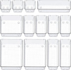 SMARTAKE 13-Piece Drawer Organizers with Non-Slip Silicone Pads, 5-Size Desk Bathroom Drawer Organizer Trays Storage Tray for