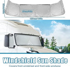 X AUTOHAUX Semi-Truck Sunshade for Windshield and Side Window Full Covered 240T Nylon Polyester Foldable Sun Shade Sun Heat Proctection Cool Temperature for Trailer Commercial Big Rig Trucks