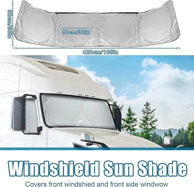 X AUTOHAUX Semi-Truck Sunshade for Windshield and Side Window Full Covered 240T Nylon Polyester Foldable Sun Shade Sun Heat Proctection Cool Temperature for Trailer Commercial Big Rig Trucks