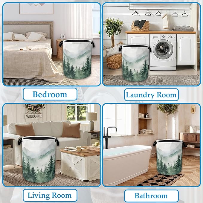 Misty Forest Large Storage Basket Collapsible Laundry Basket Oxford Storage Bin for Toy Bins Gift Baskets Bedroom Clothes Chi