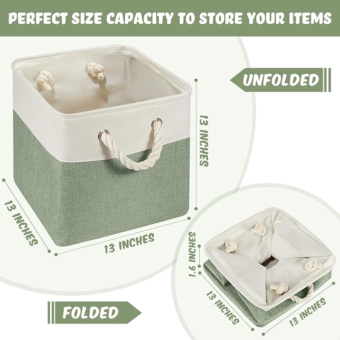 Geiserailie 6 Pcs 13 x 13 Inch Cube Storage Bins Fabric Storage Organizer Bins Foldable Cube Baskets with Sturdy Carry Handle