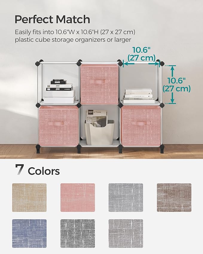 SONGMICS Storage Cubes, 11-Inch Non-Woven Fabric Bins with Double Handles, Set of 6, Closet Organizers for Shelves, Foldable,
